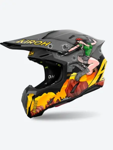 Farbenfroher Offroad-Helm von Airoh mit Comic-Motiv und dynamischer Linienführung
