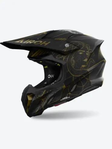 Airoh Twist 3 Titan Helm in Schwarz mit goldener Grafik von der Seite