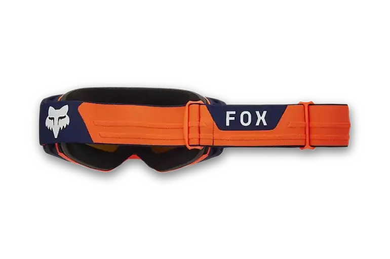 FOX Vue Spark VIVID Motocross-Brille in fluoreszierendem Orange, seitlich fotografiert.