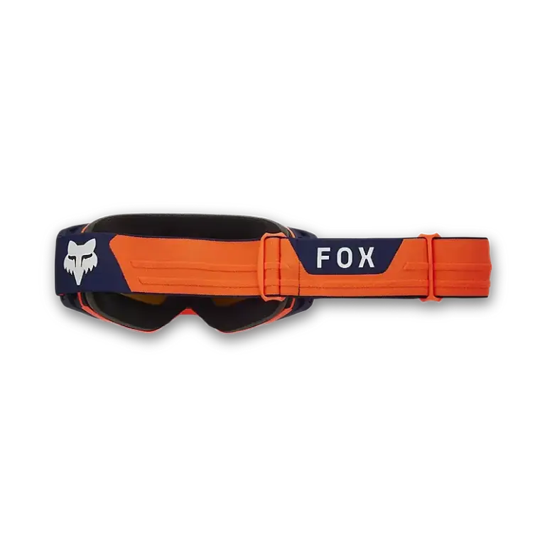 FOX Vue Spark VIVID Motocross-Brille in fluoreszierendem Orange, seitlich fotografiert.