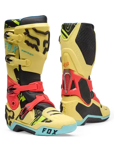 FOX Instinct Elevated Motocross-Stiefel in der limitierten Farbvariante Lemonade, mit auffälligem Design und robusten Schnallen.