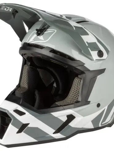 Klim F5 Koroyd Helm, Ascent Monument Gray, mit Visier und Belüftungsöffnungen, Seitenansicht