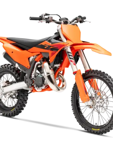 KTM 85 SX 17/14 Modelljahr 2026, Seitenansicht vor weißem Hintergrund, Motocross-Motorrad für Jugendliche.
