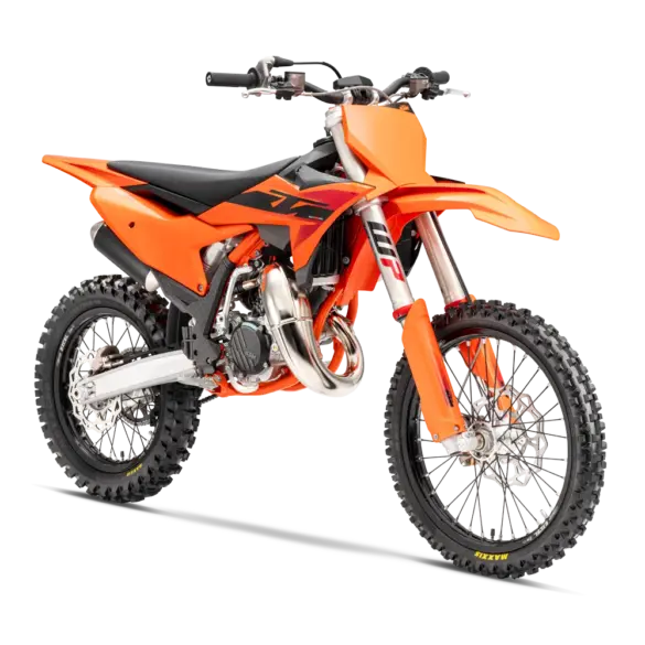 KTM 85 SX 17/14 Modelljahr 2026, Seitenansicht vor weißem Hintergrund, Motocross-Motorrad für Jugendliche.