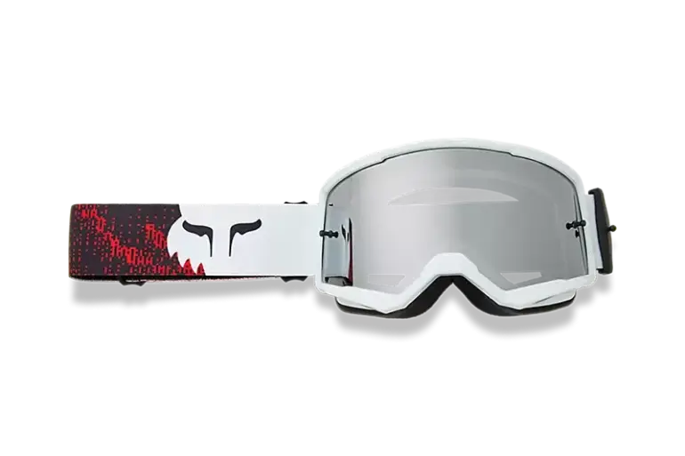Main Kairos Motocross-Brille mit verspiegelter Linse und breitem Silikonband in Weiß/Floreszierend Rot