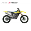 Seitenansicht der Suzuki RM-Z450 Motocross-Maschine, 2024er Modell, gelb-blaues Dekor