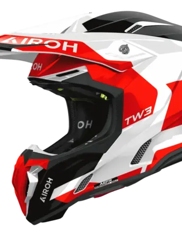 Airoh TWIST 3 FANCY Offroad- und Adventure-Helm in Rot, Schwarz und Weiß, seitliche Ansicht