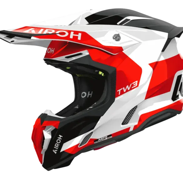 Airoh TWIST 3 FANCY Offroad- und Adventure-Helm in Rot, Schwarz und Weiß, seitliche Ansicht