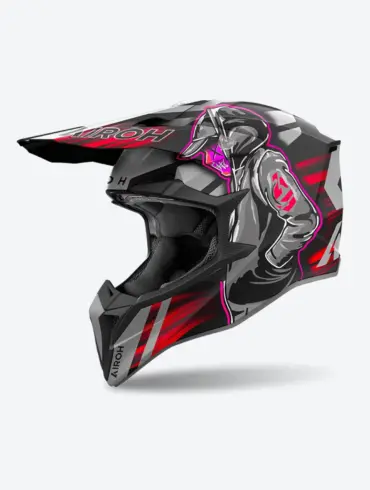 Airoh WRAAAP CYBER Offroad-Helm in Rot mit dynamischem Design und markanten Grafiken