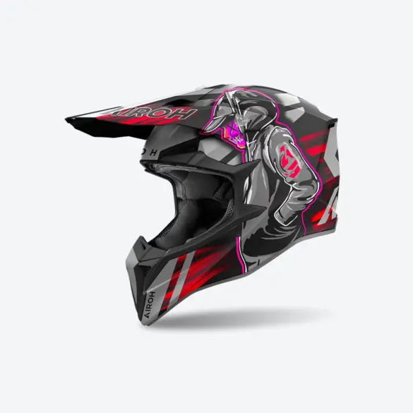Airoh WRAAAP CYBER Offroad-Helm in Rot mit dynamischem Design und markanten Grafiken