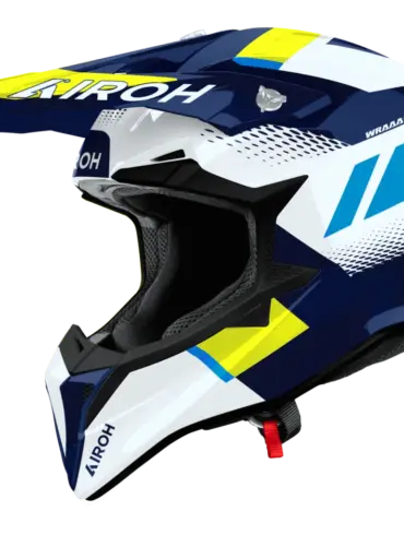 Airoh WRAAAP VISION Motocross-Helm blau gelb weiß Seitenansicht