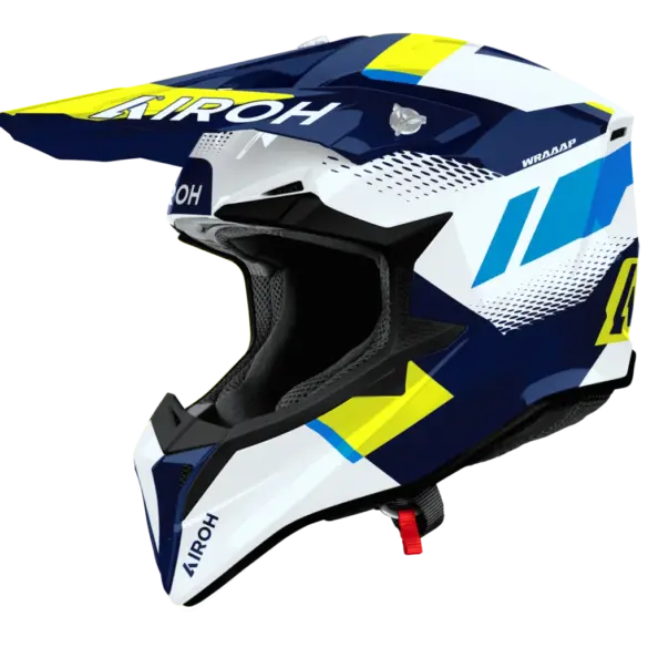 Airoh WRAAAP VISION Motocross-Helm blau gelb weiß Seitenansicht