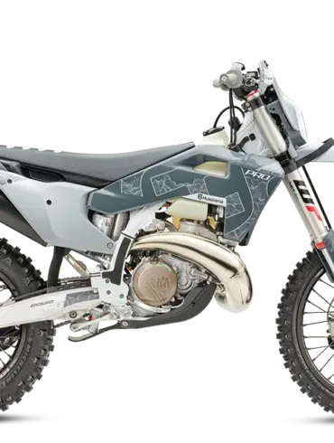 Husqvarna TE 300 Pro 2026 Enduro-Motorrad in grauer Ausführung, seitlich fotografiert.