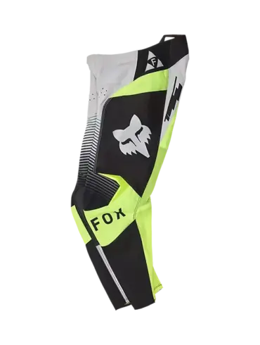 Fox 180 Collect Motocross Hose für Jugendliche in Schwarz, Weiß und Neon-Gelb, Seitenansicht, mit Fox-Logo.