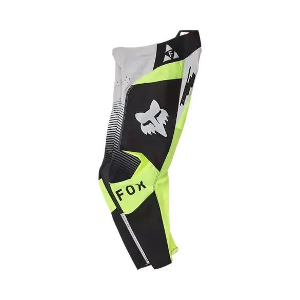 Fox 180 Collect Motocross Hose für Jugendliche in Schwarz, Weiß und Neon-Gelb, Seitenansicht, mit Fox-Logo.