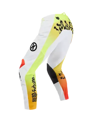 Motocross-Hose 180 Hello Future mit auffälligem Farbverlauf und typischen Schutzelementen von der Seite fotografiert