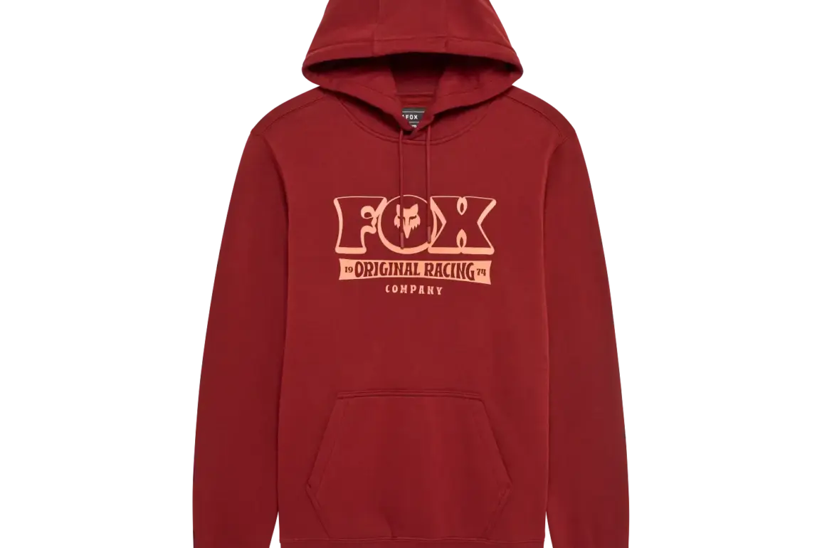 Banner Pullover Hoodie in rostbraun mit FOX Original Racing Company Aufdruck und Kängurutasche