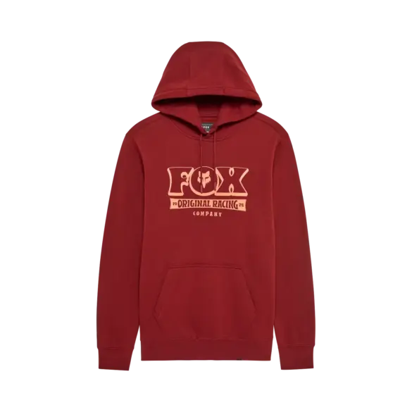 Banner Pullover Hoodie in rostbraun mit FOX Original Racing Company Aufdruck und Kängurutasche