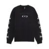 Schwarzes Oversized Fleece Crew Sweatshirt mit reflektierendem Streifen und grafischen Akzenten auf Vorder- und Rückseite sowie Ärmeln