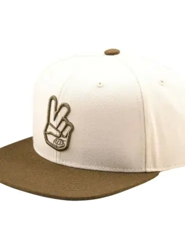 Flat Bill Snapback Peace Vintage Weiß Olive Kappe mit Peace-Logo und flacher Krempe