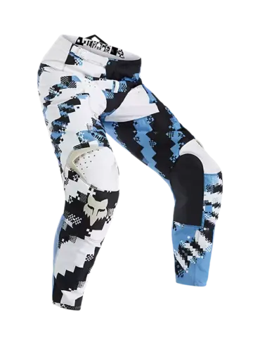 Fox 180 Digi Image Motocross-Hose mit blau-weißem Zebra-Muster und verstärkten Kniebereichen.