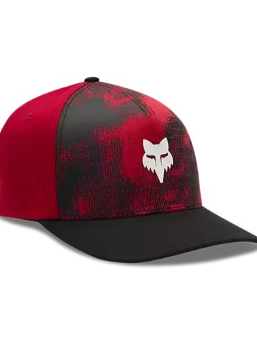 Rote Fox Flexfit Cap mit schwarzem Schirm und Fox-Logo auf der Vorderseite.