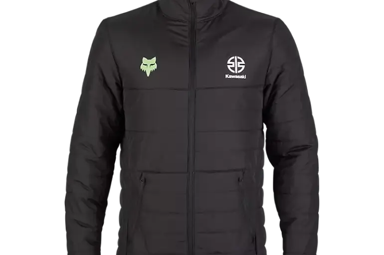Schwarze Fox x Kawasaki Howell Isolationsjacke mit Reißverschluss und dezenten Logos