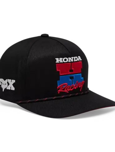 Honda Snapback Cap in Schwarz mit roter und blauer Racing-Stickerei sowie Fox-Logo an der Seite