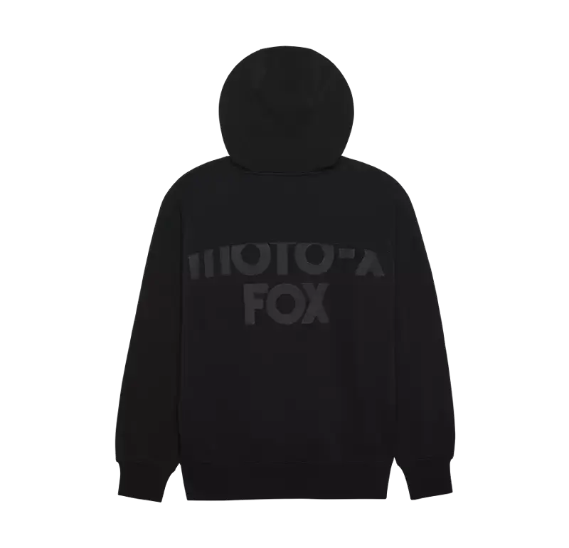 Schwarzer Oversized Kapuzenpullover Moto-X von Fox mit markantem Logo auf dem Rücken.