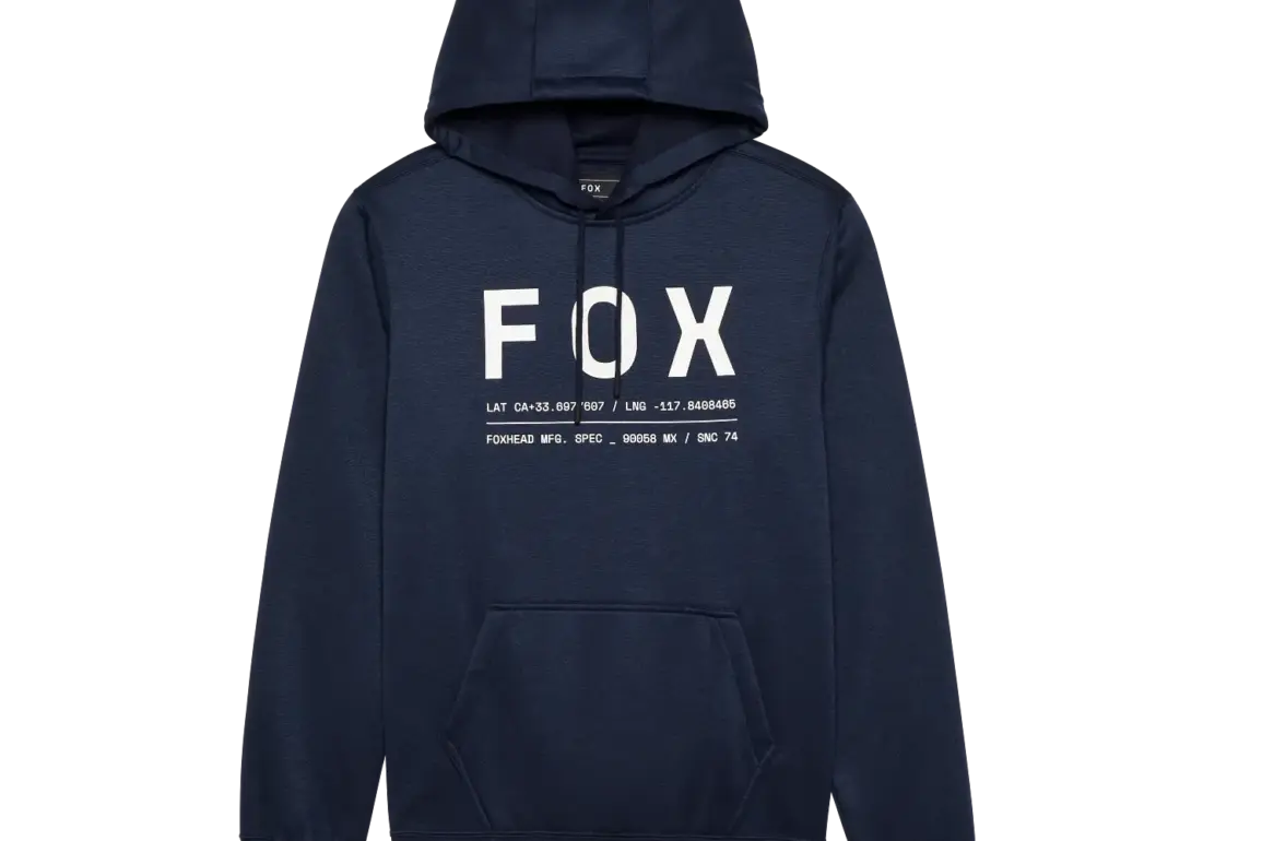 Mitternachtsblauer FOX Kapuzenpullover Non Stop mit großem Frontprint, Kängurutasche und robustem Fleece.