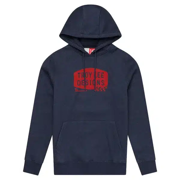 Kapuzenpullover Stamp Navy Heather in Navy-Meliert mit rotem Stamp-Motiv von Troy Lee Designs