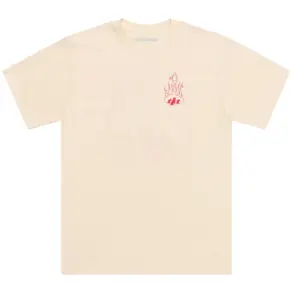 Kurzarm-T-Shirt in Vintage Weiß mit rotem Flammenmotiv auf der Brust