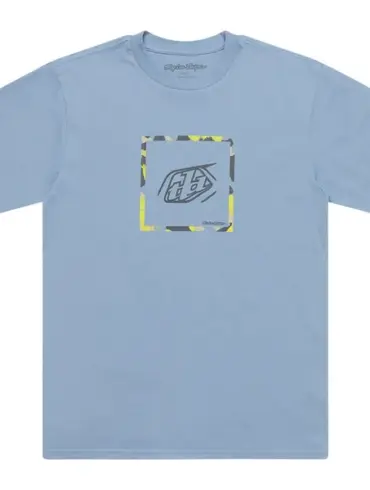 Kurzarm-T-Shirt 'Velocity' in Smoke Blue mit dezentem Print auf der Brust.