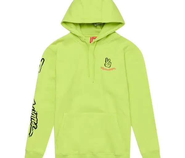 Glo-Yellow Hoodie mit Kapuze und Peace-Out-Grafik für Motorradfahrer