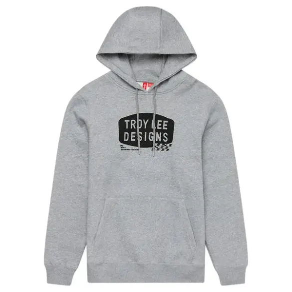 Grauer Troy Lee Designs Hoodie mit Kapuze und zentralem Stempel-Logo-Aufdruck.