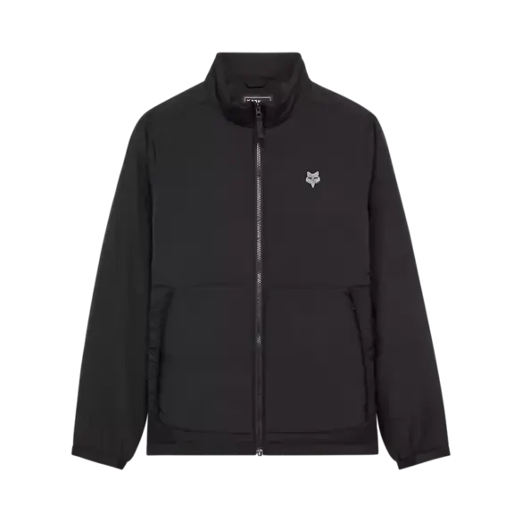 Frontansicht der schwarzen Ridgeway Lite Jacke mit Reißverschluss und zwei Einschubtaschen.