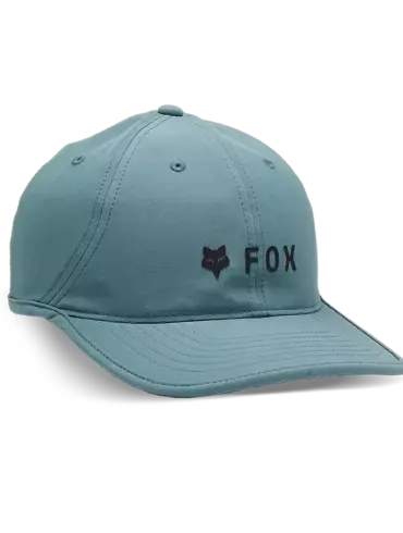 Hellblaue Fox Absolute Tech Snapback Kappe mit aufgedrucktem Logo auf der Vorderseite.