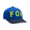 Blaue Snapback Cap mit gelbem Fox-Logo und schwarzem Schirm