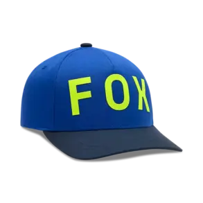 Blaue Snapback Cap mit gelbem Fox-Logo und schwarzem Schirm