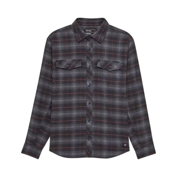 Schwarzes Survivalist Stretch Flannel Langarmhemd mit Karomuster und Taschen