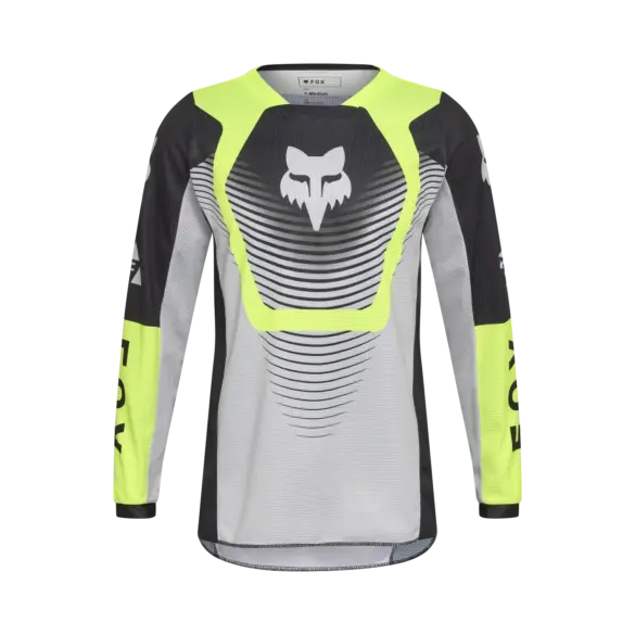 Fox 180 Collect Jersey für Jugendliche in Grau und Gelb, Vorderansicht mit Mesh-Einsätzen und markantem Logo.