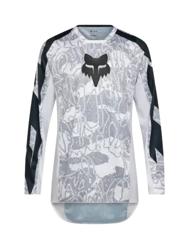 Weißes FOX 180 DNGR Motocross Trikot mit schwarzem Fuchs-Logo und technischen Mesh-Einsätzen