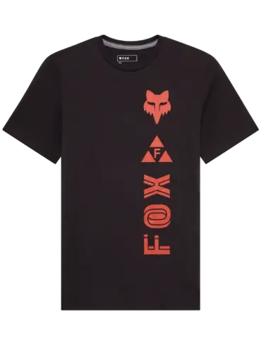 Fox Glyph Tech Tee in Schwarz mit vertikaler roter Fox-Grafik auf der Vorderseite