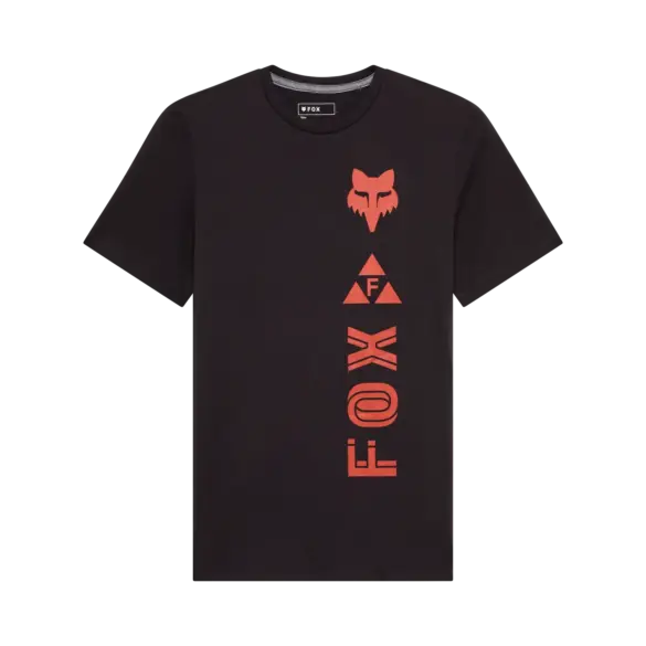 Fox Glyph Tech Tee in Schwarz mit vertikaler roter Fox-Grafik auf der Vorderseite