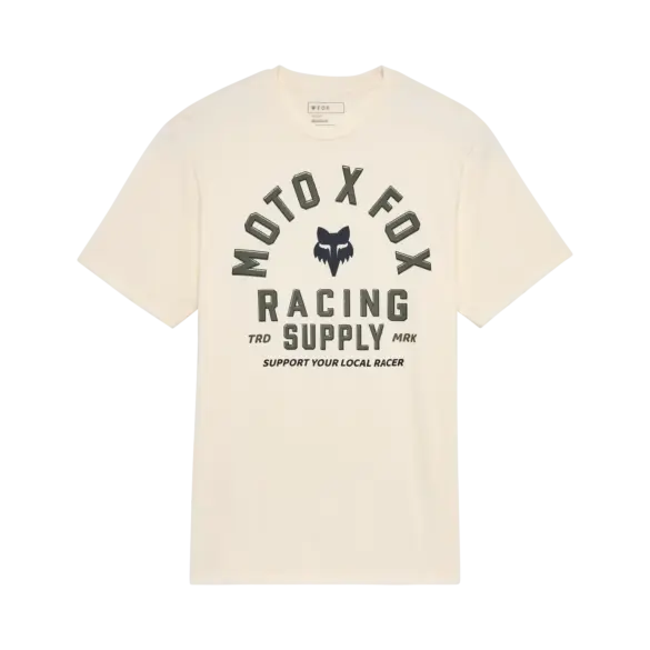 FOX Local Racer Premium T-Shirt in Offwhite mit großem Moto-X-Fox-Logo und Schriftzug auf der Vorderseite