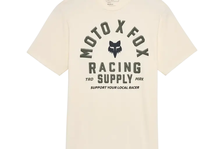 FOX Local Racer Premium T-Shirt in Offwhite mit großem Moto-X-Fox-Logo und Schriftzug auf der Vorderseite