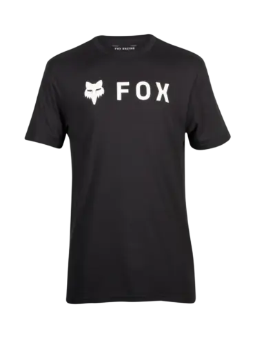 Schwarzes Fox Racing Premium-T-Shirt Absolute mit weißem Logo und Schriftzug auf der Brust.