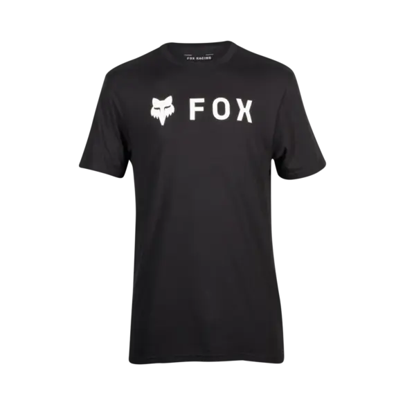 Schwarzes Fox Racing Premium-T-Shirt Absolute mit weißem Logo und Schriftzug auf der Brust.
