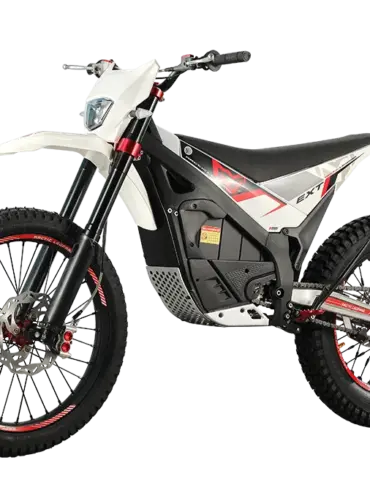 Arctic Leopard Snow Leopard E‑X 700 Elektro-Enduro im klassischen 21/18-Zoll-Format, Seitenansicht