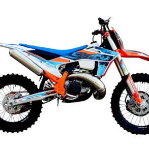 Hengjian S8 Z300 Race Version Offroad-Motorrad in Seitenansicht, sportlich orange-blaues Design